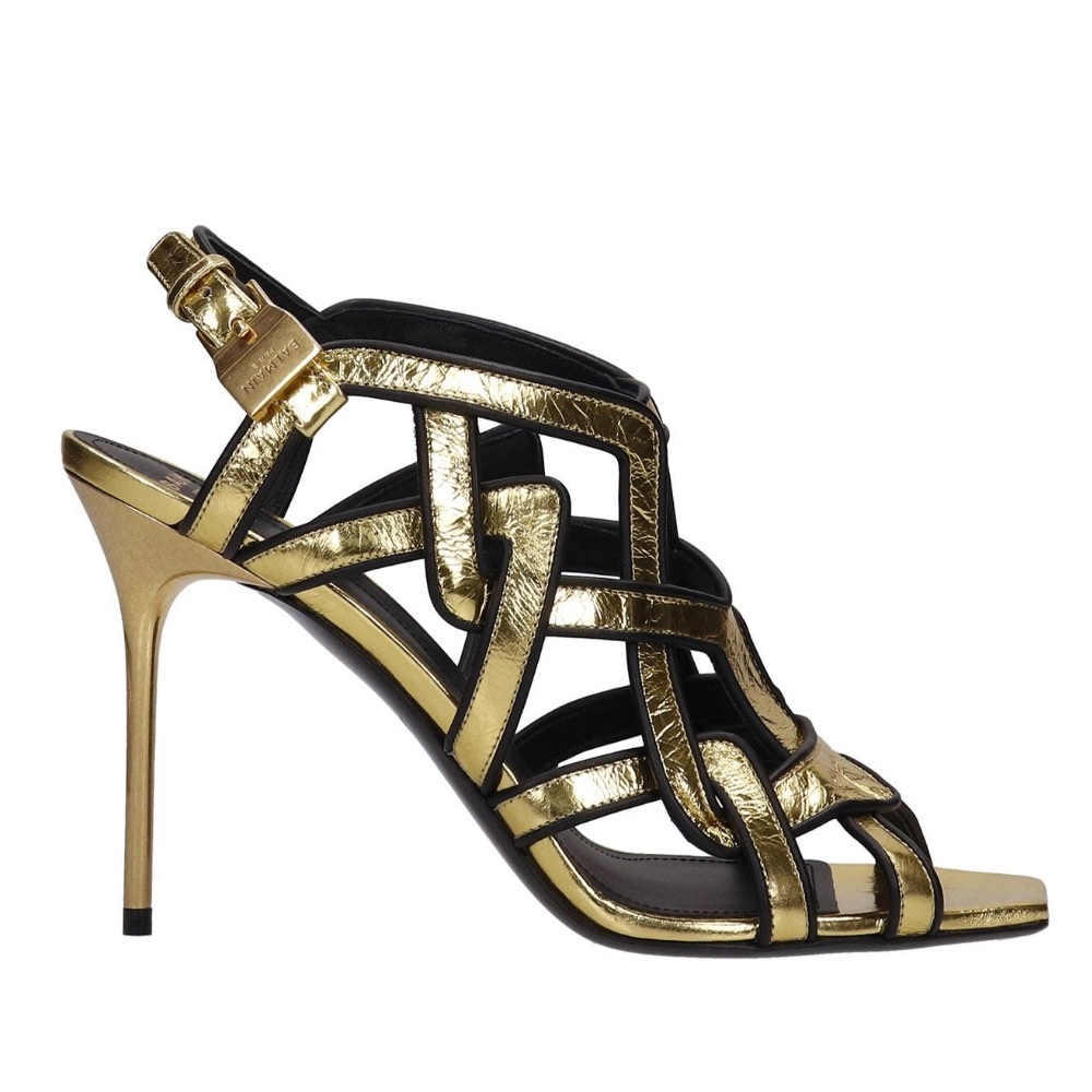 Auth. Balmain metallic heel sandals